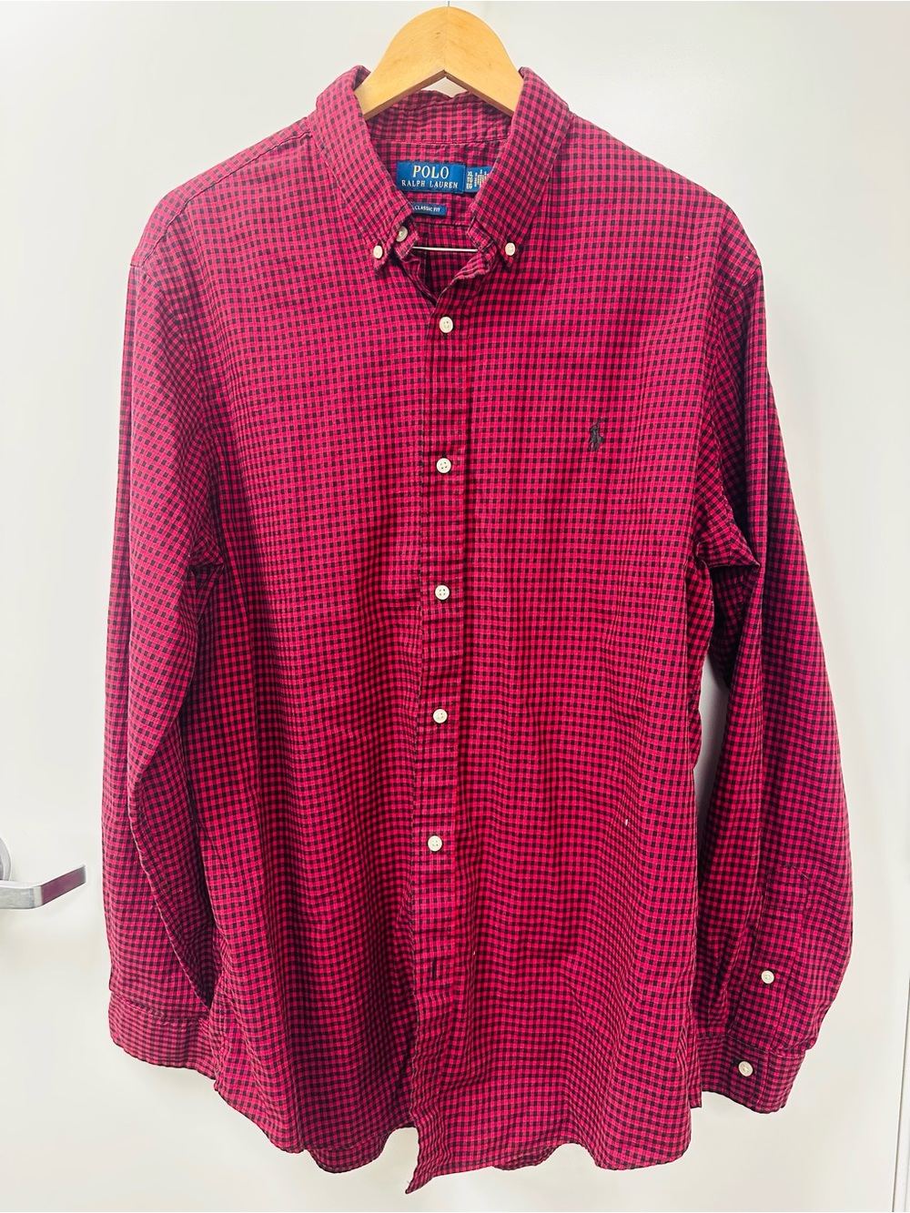Ralph Lauren Men's Red and Black Check Button-Down Shirt